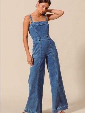 So Me Blue Denim Wide-Leg Overalls